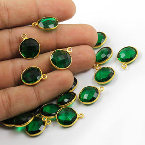 10 Pcs Green Onyx Faceted Round 24k Gold Plated Single Bail Pendant- Green Onyx Round Pendant - 16mmx13mm PC056 - Tucson Beads