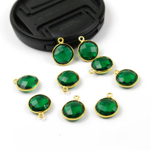 10 Pcs Green Onyx Faceted Round 24k Gold Plated Single Bail Pendant- Green Onyx Round Pendant - 16mmx13mm PC056 - Tucson Beads