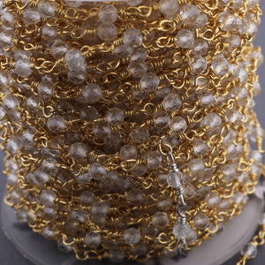 5 Feet Crystal Quartz Rosary Style Gold plated Wire Wrapped Beaded Chain Per Foot 2.5-3mm  Sc269 - Tucson Beads