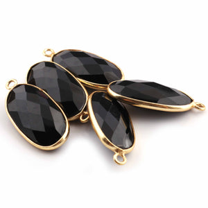 5 Pcs Black Onyx Faceted Oval 925 Sterling Vermeil Single Bail Pendant 23mmx11mm SS578 - Tucson Beads
