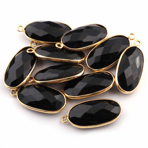 5 Pcs Black Onyx Faceted Oval 925 Sterling Vermeil Single Bail Pendant 23mmx11mm SS578 - Tucson Beads