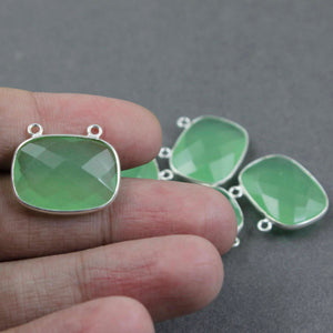 5 PCS Green Chalcedony  925 Sterling Silver Rectangle Shape Double Bail Pendant-- Green Chalcedony  Faceted Pendant 21mmx18mm SS-618 - Tucson Beads