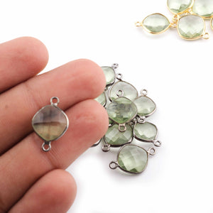 5 Pcs Green Amethyst 925 Sterling Vermeil /Oxidized Sterling Silver Faceted Cushion Shape Double Bail Connector - 18mmx12mm SS686 - Tucson Beads
