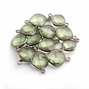 5 Pcs Green Amethyst 925 Sterling Vermeil /Oxidized Sterling Silver Faceted Cushion Shape Double Bail Connector - 18mmx12mm SS686 - Tucson Beads