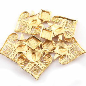 5 Pcs Designer Copper Casting Fancy Charm  - 24k Gold Plated  - Copper Fancy With Filigree Design Charm  51mmx40mm GPC891 - Tucson Beads