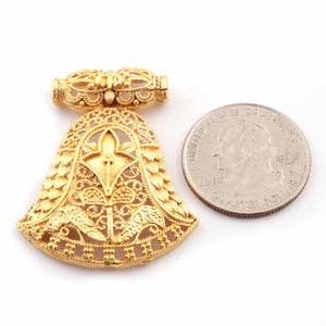 5 Pcs Designer Copper Casting Fancy Charm Pendant  - 24k Gold Plated  - Copper Fancy With Filigree Design Charm Pendant 42mmx33mm GPC894 - Tucson Beads