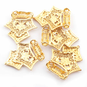 5 Pcs Designer Copper Casting Fancy Charm Pendant  - 24k Gold Plated  - Copper Fancy With Filigree Design Charm Pendant 38mmx34mm GPC896 - Tucson Beads