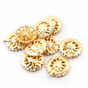 10 Pcs Gold Round Flower Charm Bead - 24k Matte Gold Plated Flower - Copper Gold Flower 16mm GPC903 - Tucson Beads
