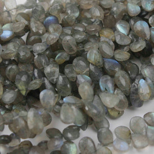 1 Strand Labradorite Faceted  Briolettes -Finest Quality Pear Drop Beads 8mmx6mm-12mmx7mm 10 Inches BR1476 - Tucson Beads