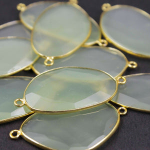 10 Pcs Green Chalcedony 24k Gold Plated Faceted Fancy Shape Double Bail Connector  37mmx22mm-39mmx20mm PC170 - Tucson Beads
