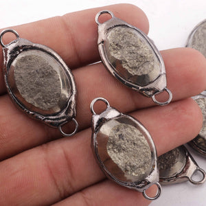 10 PCS One of a kind Rare Natural Pyrite Druzy Drusy Slice Electroforming Black Edge Double Bail Connector 34mmx18mm-38mmx20mm DRZ206 - Tucson Beads