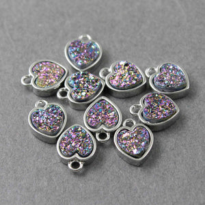 10 Pcs Mystic Druzy Pendant, Heart Shape Pendant, 925 Silver Plated, Titanium Pendant, Bezel Heart Pendant  9mmX7mm PC188 - Tucson Beads