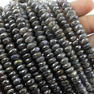 1 Strand Excellent Quality Black Spinel Silver Coated Rondelles- Roundle Beads 8mm 8 Inches BR3292 - Tucson Beads