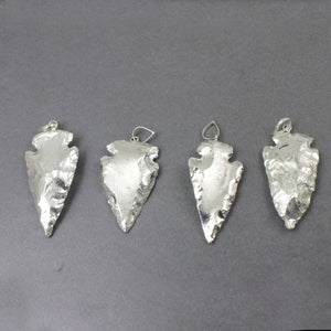 7 PCS Silver Jasper Arrowhead Fully Silver Plated Pendant -  Electroplated With Silver Edge - 47mmx22mm-41mmx23mm AR352 - Tucson Beads