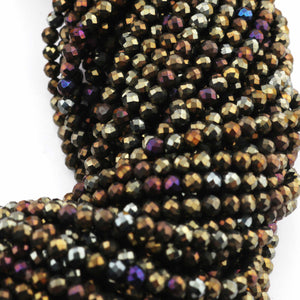 5 Strands Black Spinel Golden Coated Faceted Balls Beads,  Gemstone Rondelles, Semi Precious Beads  3mm 13 inch strand RB345 - Tucson Beads