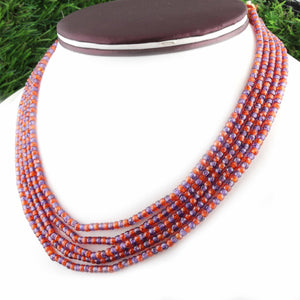 5 Strands Of Genuine Red And Blue Zircon Necklace -Faceted Round Beads -Rare & Natural Tumble Necklace - Stunning Elegant  BR2712 - Tucson Beads