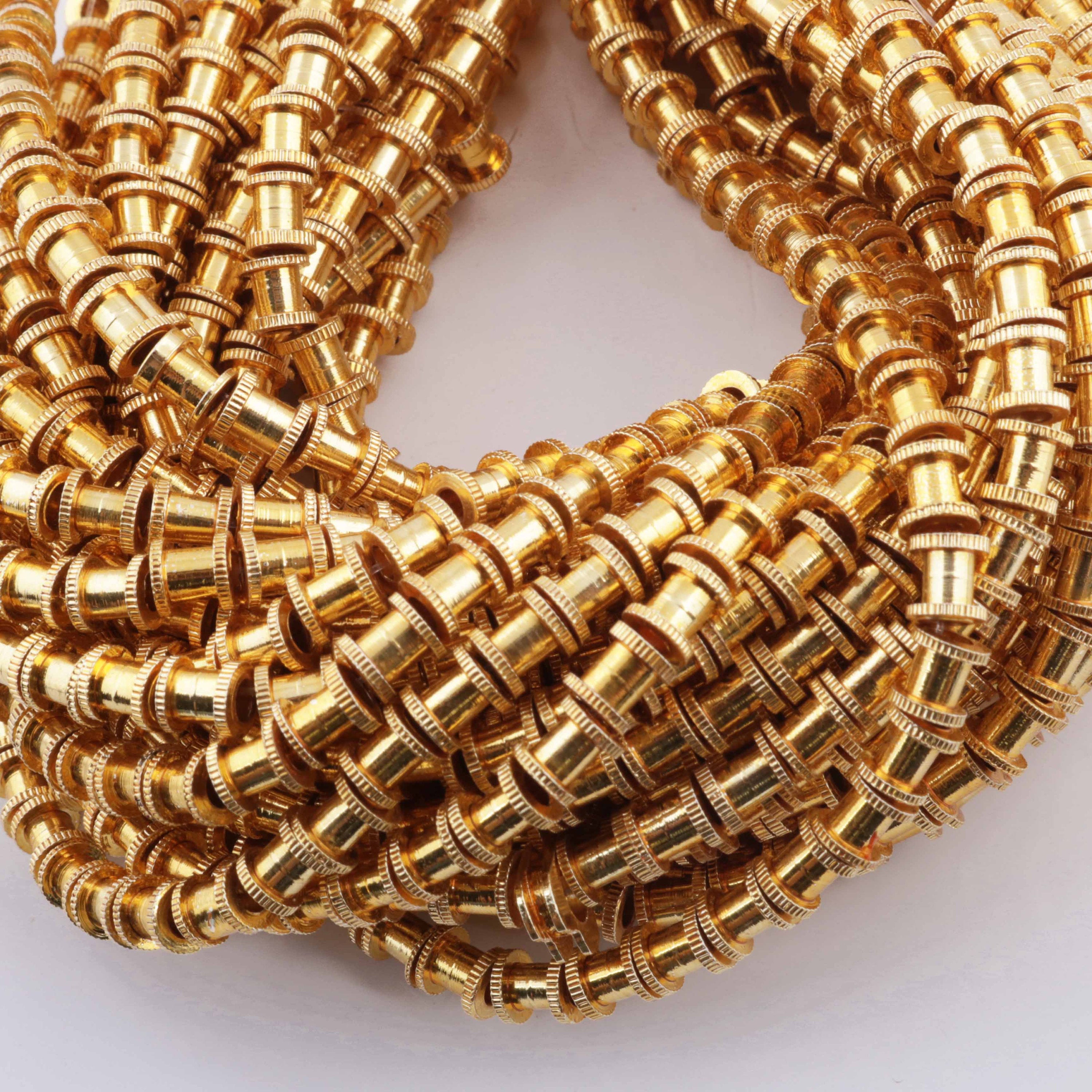2 Strands 24k Gold Plated Designer Copper Casting Fancy Tube Beads -  5mmx5mm - Jewelry - 7.5 Inches GPC744