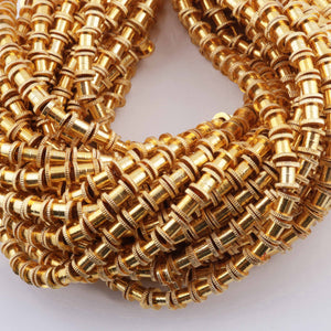 2 Strands 24k Gold Plated Designer Copper Casting Fancy Tube Beads - 5mmx5mm - Jewelry - 7.5 Inches GPC744 - Tucson Beads