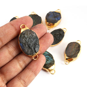 8 Pcs Natural Labradorite Oval Shape Bezel Connector ,Gold Plated Double Bail  Connector,Natural Shimmer Gray Gemstone DRZ276 - Tucson Beads