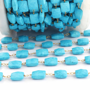 1 feet Turquoise Chicklet Shape  10mmx8mm-11mmx8mm 24k Gold Plated Rosary Beaded Chain - wire wrapped chain SC258 - Tucson Beads