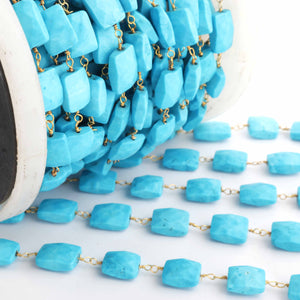 1 feet Turquoise Chicklet Shape  10mmx8mm-11mmx8mm 24k Gold Plated Rosary Beaded Chain - wire wrapped chain SC258 - Tucson Beads