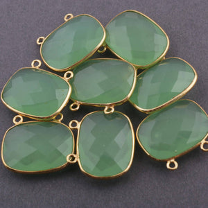4 Pcs Green Chalcedony  925 Sterling Vermeil Rectangle Shape Double Bail Pendant-- Green Chalcedony  Faceted Pendant 21mmx18mm SS586 - Tucson Beads
