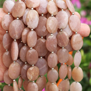 1 Strand Peach Moonstone Faceted Oval Briolettes - Peach Moonstone Oval Beads 14mmx11mm-21mmx16mm 11.5 Inch BR2734 - Tucson Beads