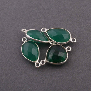 4 Pcs Green Onyx 925 Sterling Silver Pear Drop Double Bail Connector - Green Onyx Heart Connector 19mmx13mm-21mmx10mm SS602 - Tucson Beads