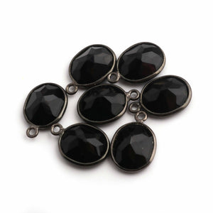 7 Pcs Black Onyx Faceted Oxidized Silver Oval Single Bail Pendant 16mmx11mm SS622 - Tucson Beads