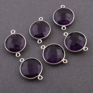 4 Pcs  Amethyst Faceted Round 925 Sterling silver Double bail connector --Amethyst Faceted connector 21mmx15mm  SS650 - Tucson Beads