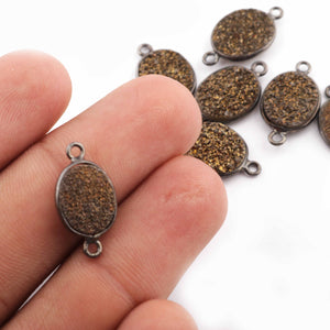 7 Pcs Mystic Brown Druzy Drusy Charm Bezel Oxidized Sterling Silver Oval Shape Double Bail Connector 18mmx10mm  SS679 - Tucson Beads