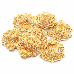 5 Pcs Designer Copper Casting Fancy Charm  - 24k Gold Plated  - Copper Fancy With Filigree Design Charm  40mmx39mm GPC898 - Tucson Beads