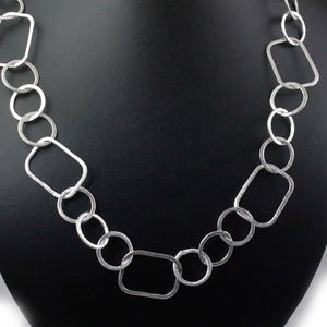 AAA Quality 2 Necklace Top Quality 3 Feet Each Silver Plated on Copper Rectangle Shape with Round Circle Link Chain - Each 36 inch GPC960 - Tucson Beads