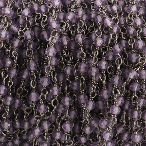 5 Feet Amethyst 2.5mm-3mm Black Wire Rosary Style Beaded Chain - Amethyst Beads Wire Wrapped Chain SC369 - Tucson Beads