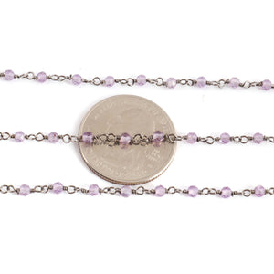 5 Feet Amethyst 2.5mm-3mm Black Wire Rosary Style Beaded Chain - Amethyst Beads Wire Wrapped Chain SC369 - Tucson Beads
