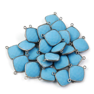 5 Pcs Turquoise Oxidized Sterling Silver Cushion Shape Double Bail Connector - 23mmx17mm SS747 - Tucson Beads