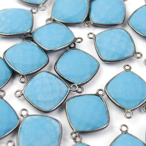 5 Pcs Turquoise Oxidized Sterling Silver Cushion Shape Double Bail Connector - 23mmx17mm SS747 - Tucson Beads