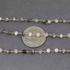 1 FEET Dendrite Opal 3mm-4mm Rosary Style Beaded Chain -Opal Beads Wire Wrapped 925 Sterling Vermeil Chain SRC102 - Tucson Beads