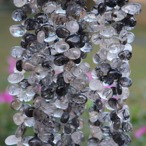 1 Strand Black Rutile Smooth Pear Briolettes - Tourmilated Quartz Smooth Beads 11mmx9mm-15mmx8mm 9.5 Inches BR1710 - Tucson Beads