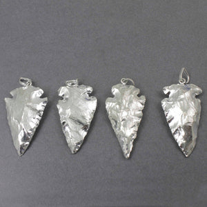 10 PCS Silver Jasper Arrowhead Fully Silver Plated Pendant -  Electroplated With Silver Edge - 44mmx23mm-56mmx26mm AR353 - Tucson Beads