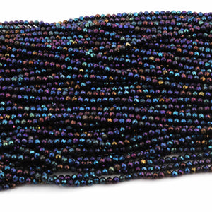 5 Strands Black Spinel Blue Coated Faceted Balls Beads,  Gemstone Rondelles, Semi Precious Gemstone Beads  3mm 13 inch strand RB344 - Tucson Beads