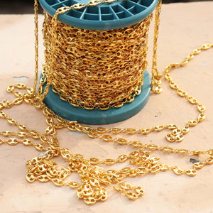 2 Feet Gold Plated Copper Chain - Cable Link Chain - Oval Chain - Gold Necklace Chain - Soldered Chain GPC982 - Tucson Beads