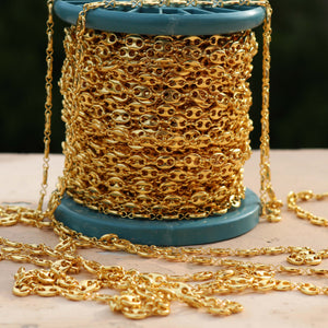 2 Feet Gold Plated Copper Chain - Cable Link Chain - Oval Chain - Gold Necklace Chain - Soldered Chain GPC982 - Tucson Beads