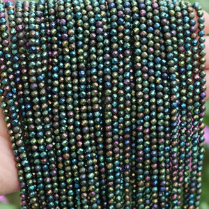 5 Strands Black Spinel Green Coated Faceted Balls Beads,  Gemstone Rondelles, Semi Precious Beads  3mm 13 inch strand RB346 - Tucson Beads