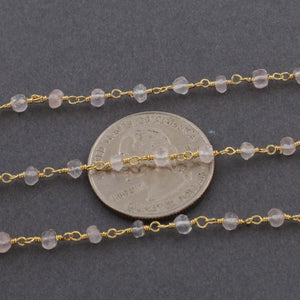 5 Feet White Moonstone Rosary Style Beaded Chain - White Moonstone Beads wire wrapped Chain,3mm , 24k Gold Plated chain SC171 - Tucson Beads