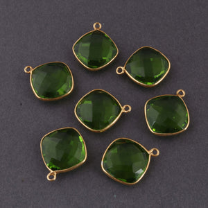 LISTING IS FOR 7 Pcs Peridot Hydro Faceted 925 Sterling Vermeil Pendant - Cushion Shape Pendant SS387 - Tucson Beads