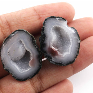 Natural Big Tabasco Geode With Agate Druzy - Geode Split In Half Rare Banded 29mmx23mm Matching Pair  #018 - Tucson Beads