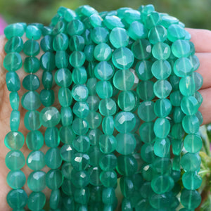 1 Strand Green Onyx Faceted Coin Beads- Faceted Beads,Round Beads 6mm 9.5 Inches BR698 - Tucson Beads