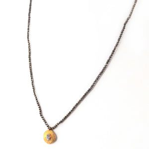 Natural Pyrite Stone beaded necklace with Round Hamsa charm pendant,sterling vermeil lobster clasp,dainty necklace BR2018 - Tucson Beads