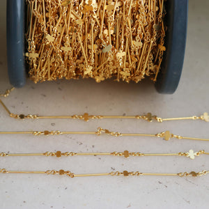 10 Feet Gold Plated Copper Chain - Cable Link Chain - Copper Gold Plated Flower Chain -- Soldered Chain GPC1004 - Tucson Beads